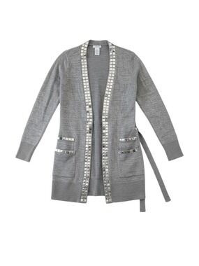 Cache Metallic Silver Studded Open Front Cardigan Size Small EUC